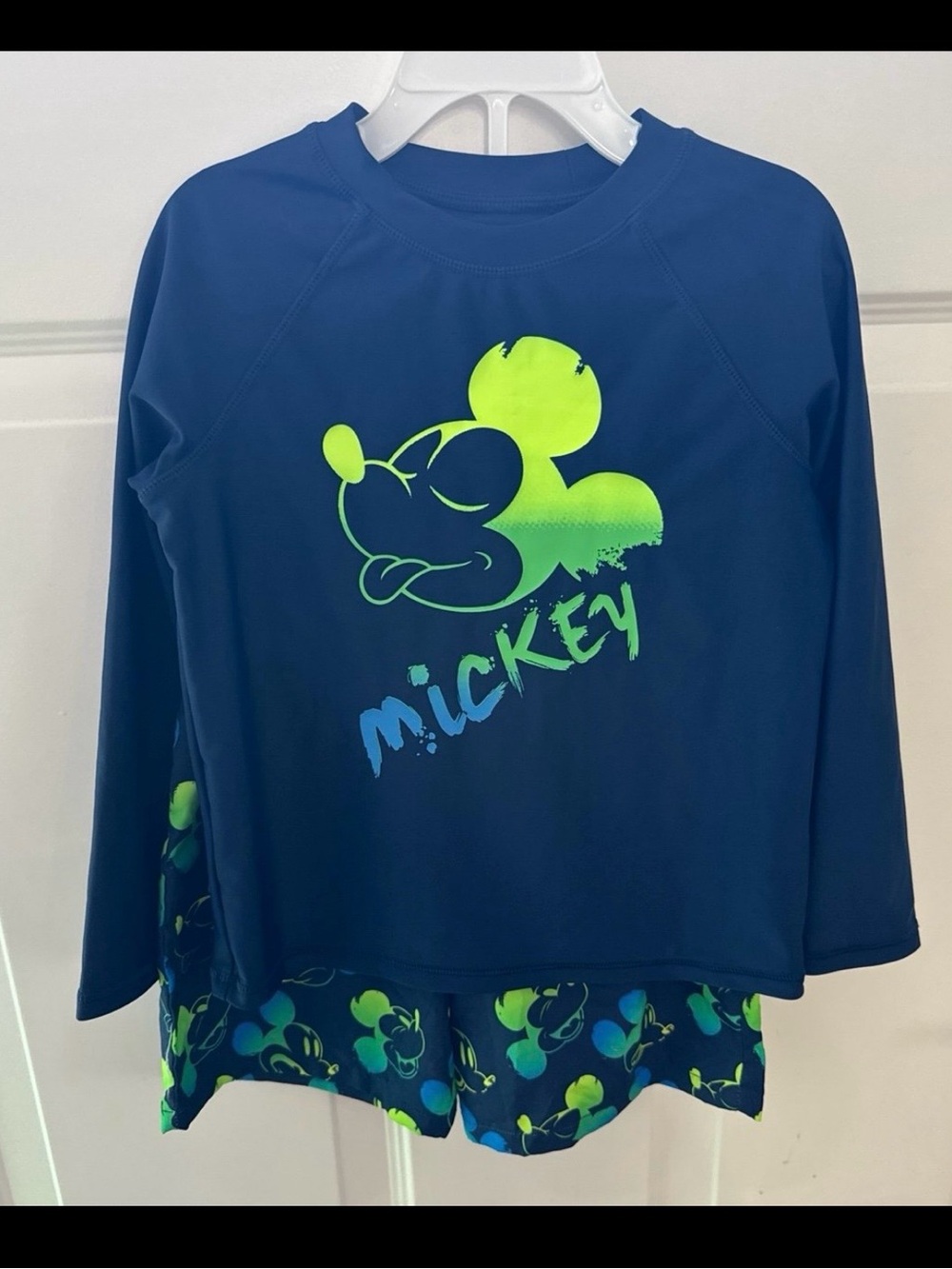 Disney Kids Swim Set Navy Blue with Neon Green and Aqua Mickey Graphic